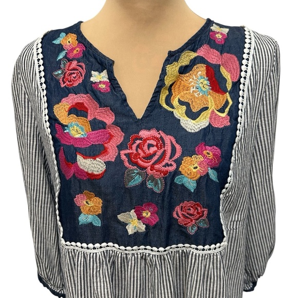 Angel Heart Embroidered Striped Dress Lined Women’s Medium Bohemian Gypsy Floral - Picture 2 of 13